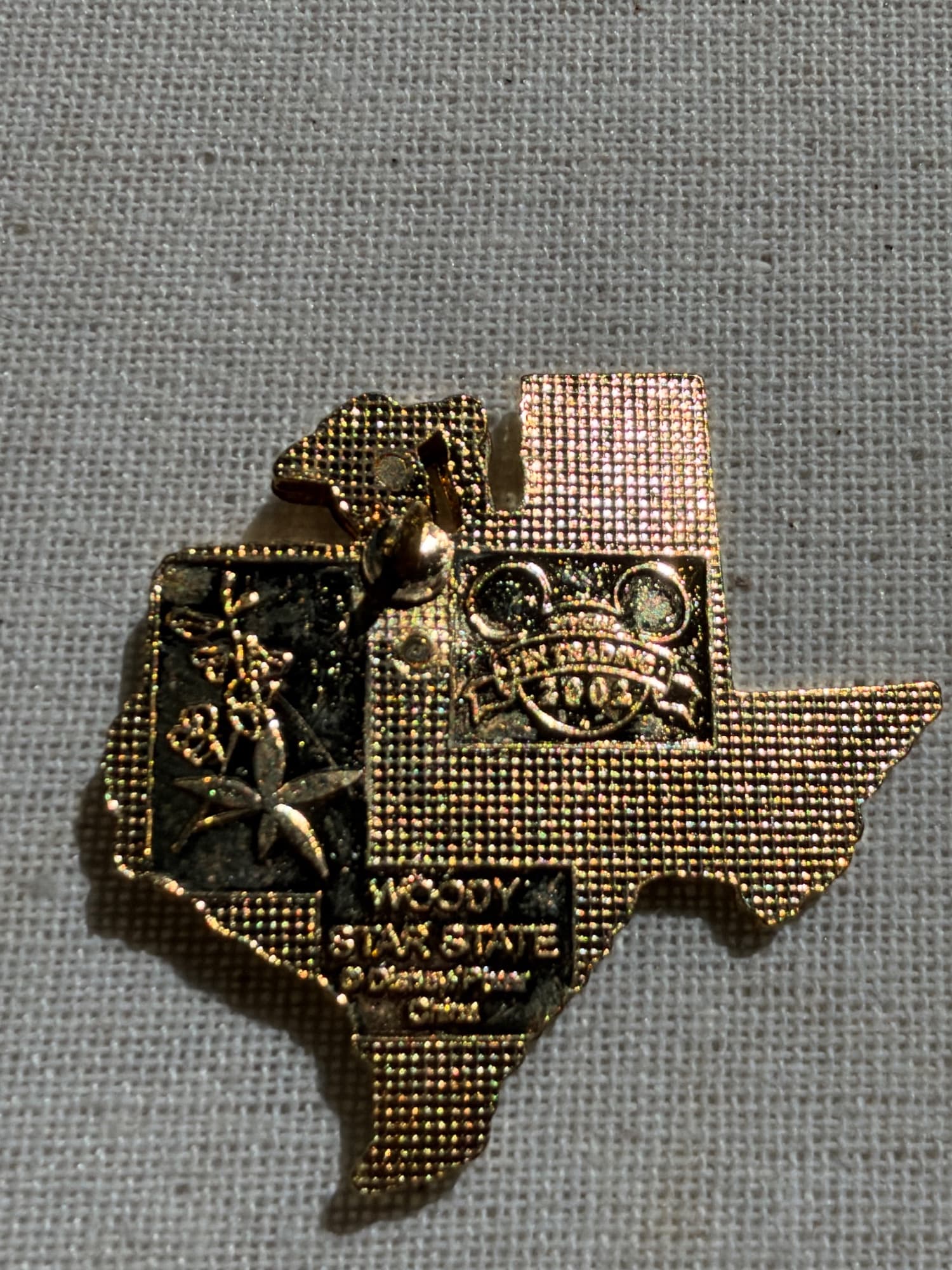 Woody Texas Pin, the back