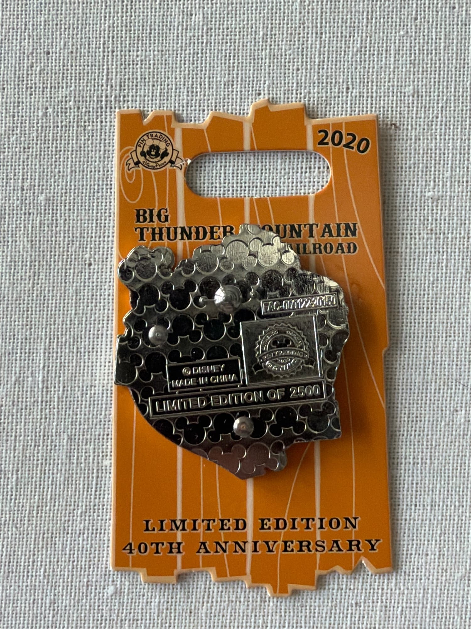 Thunder Mountain 40th Anniversary Pin, the back