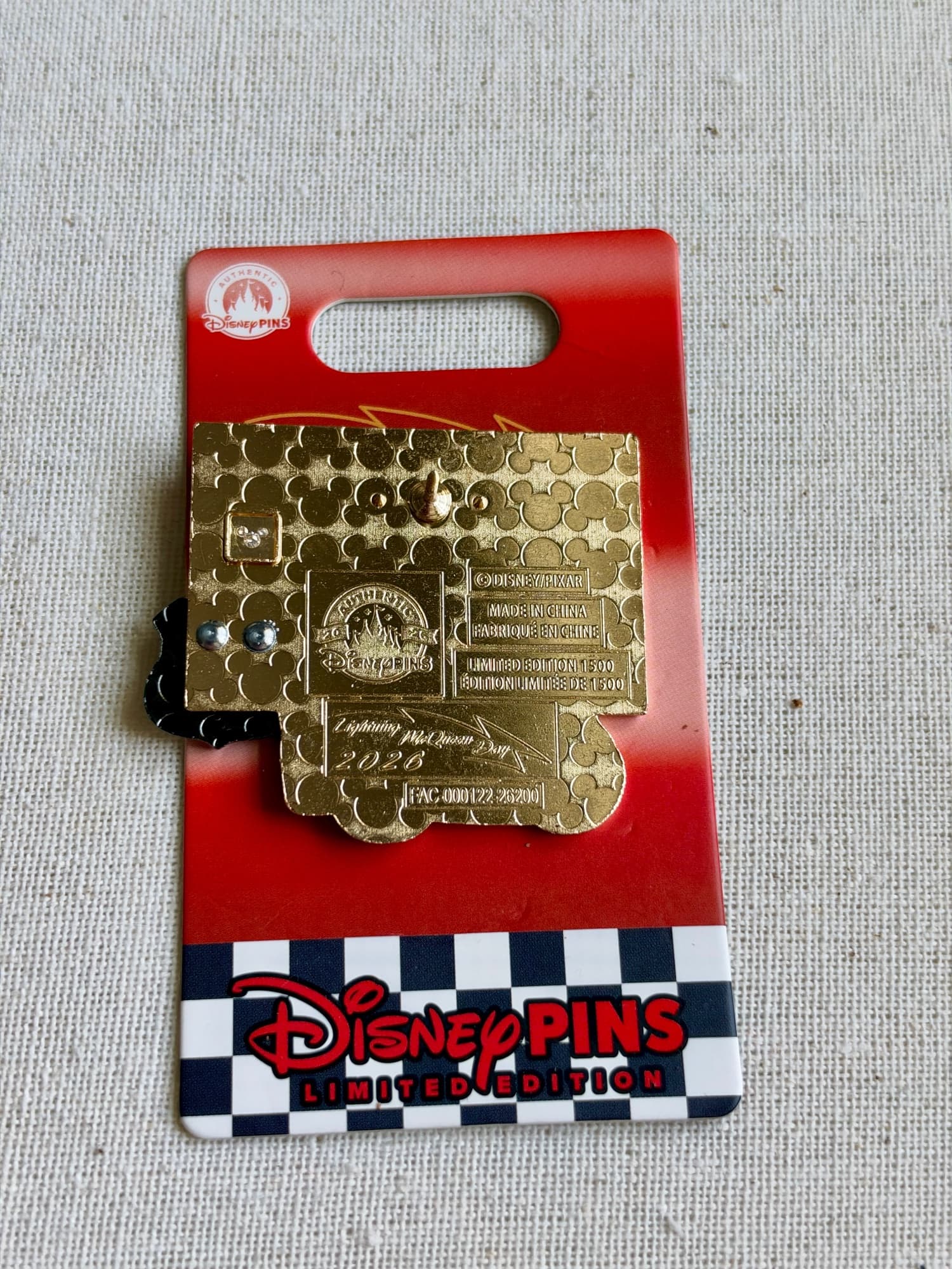 Lightning McQueen Day 2026 Pin, the back