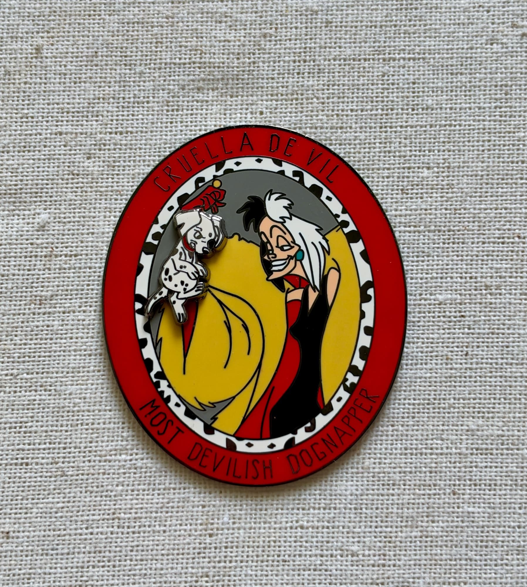 Cruella Devilish DogNapper Pin, the front
