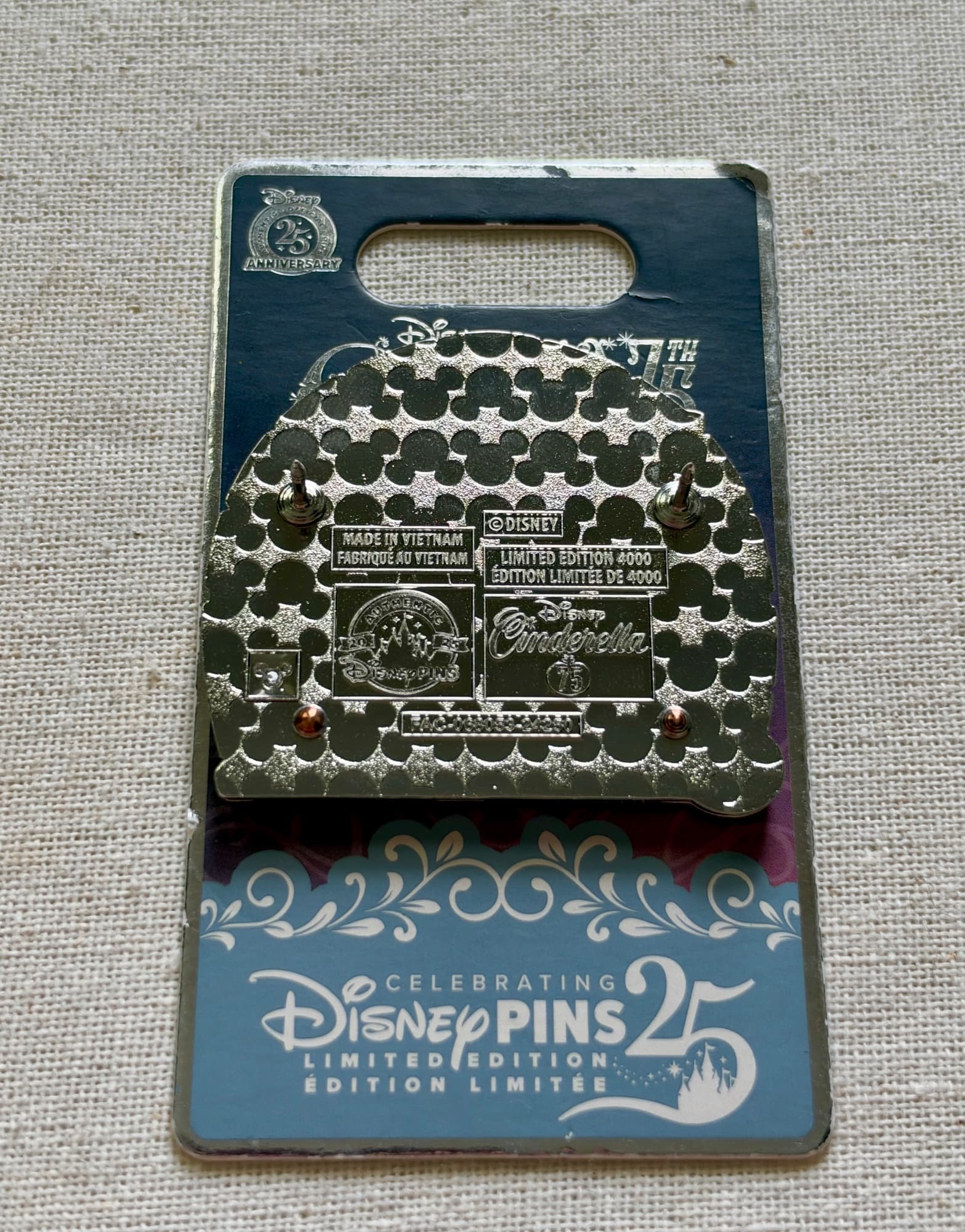 Cinderella 75th Anniversary Pin, the back