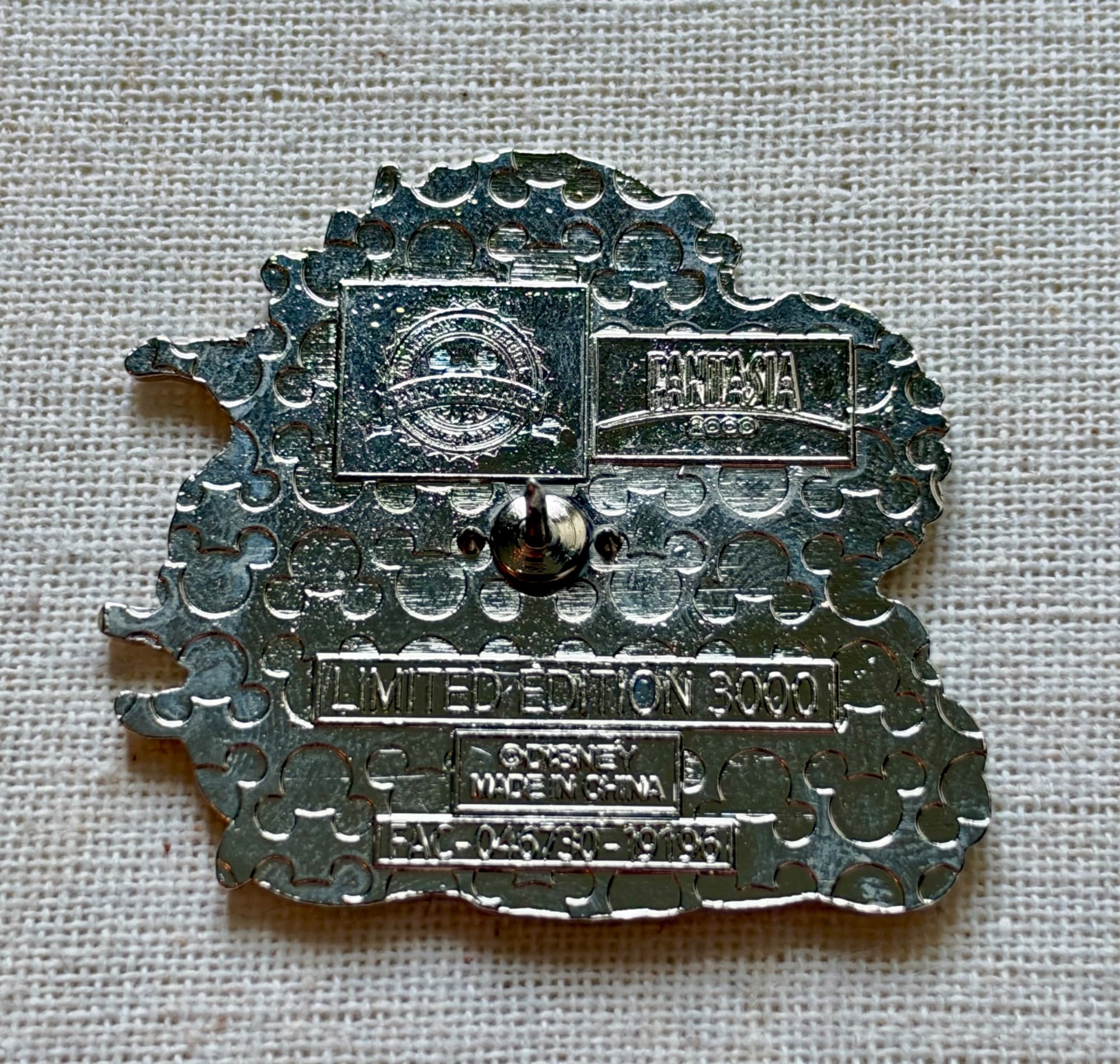 Fantasia 20th Anniversary Pin, the back