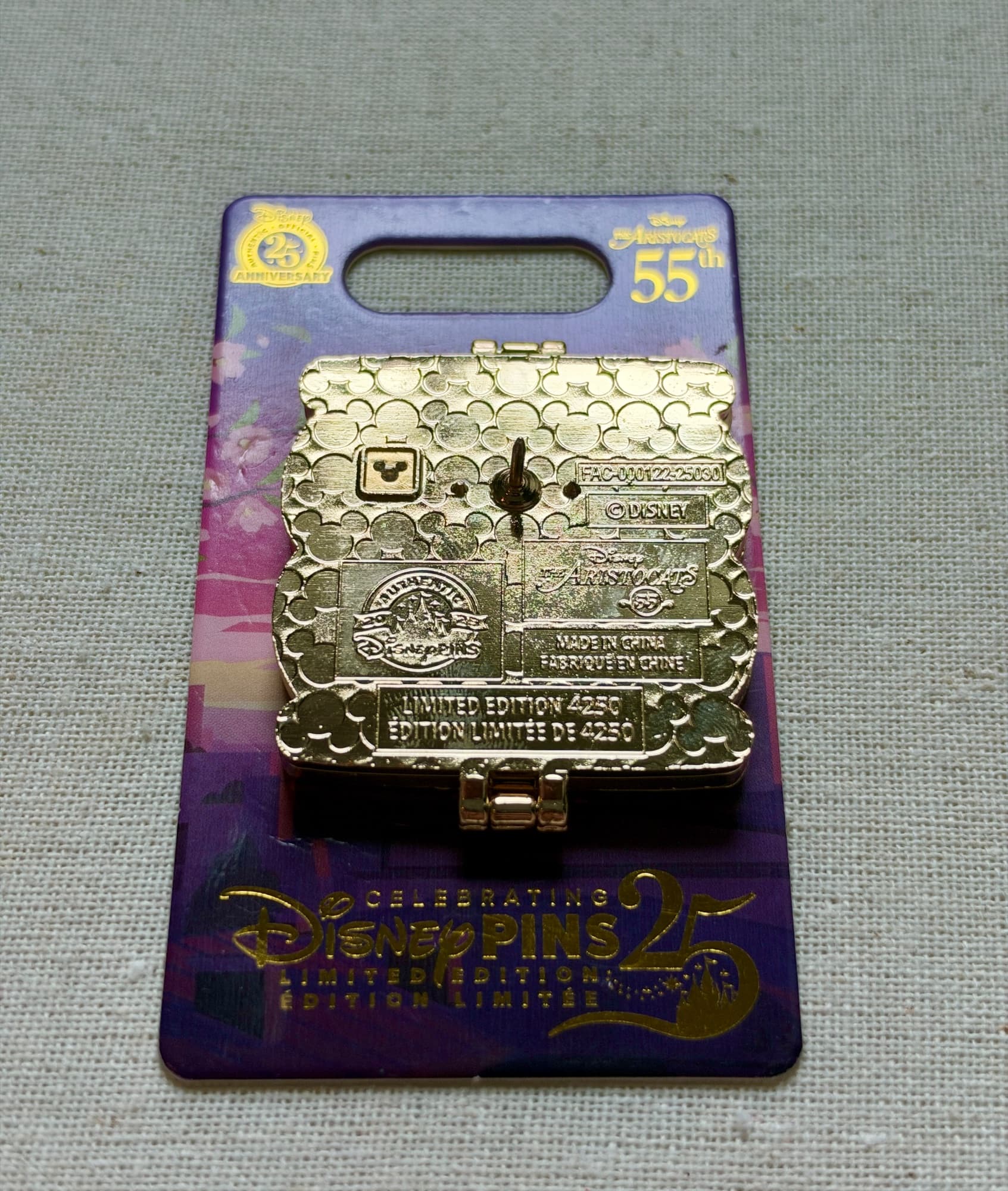 Aristocats 55th Anniversary Pin - Folding, the back