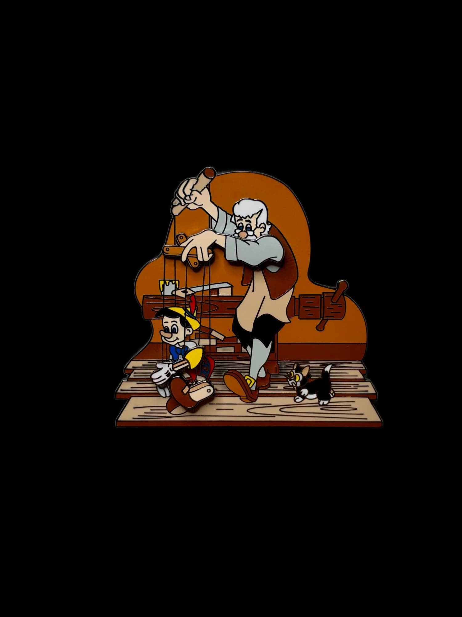 VTG Fully Interactive Pinocchio Geppetto Puppet Pin, the front