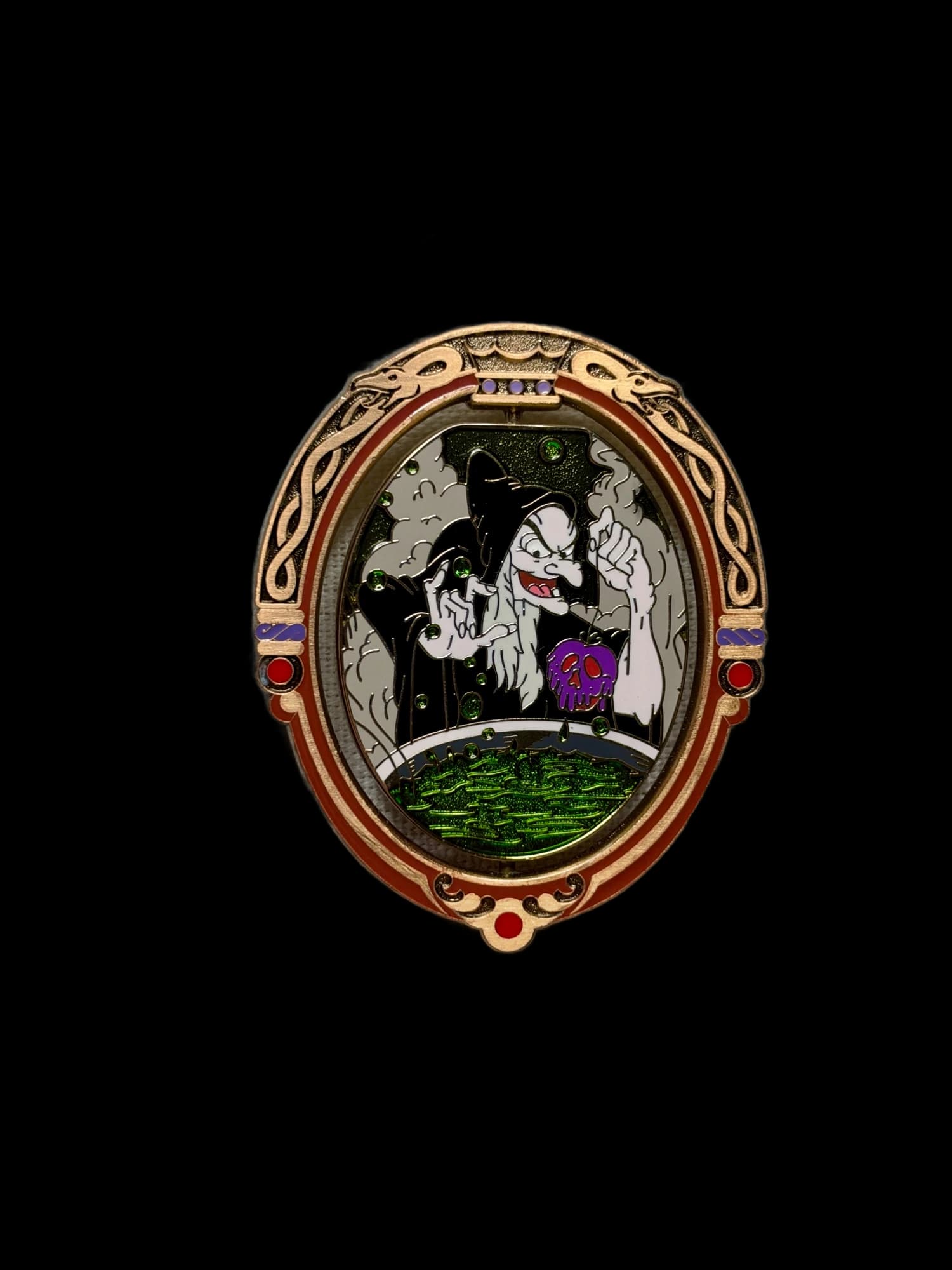 Disney Soda Fountain Evil Queen/Old Hag Spinner Pin, the front