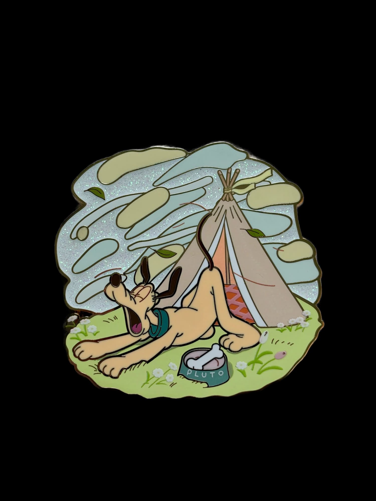 Jumbo PALM Head in the Clouds Pin - Pluto Glitter Chaser, the front